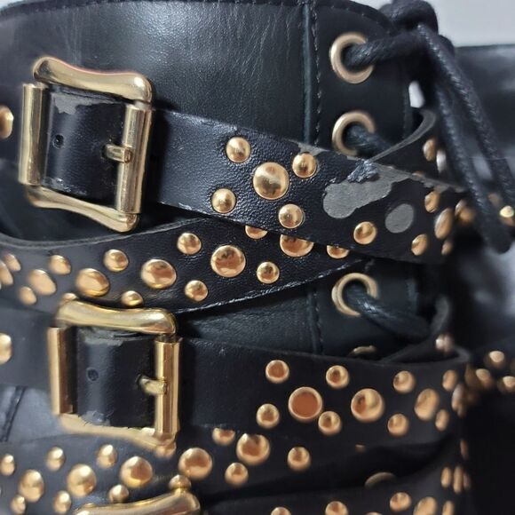 BCBGeneration Larissa Studded Strappy Wedge Lace Up Ankle Boots, Black size 7 - Picture 12 of 13